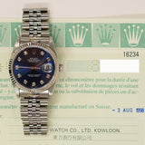 Rolex Datejust 36mm Steel and White Gold 16234G Blue Diamond Dial Aug 1998 - View 2