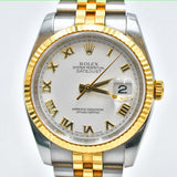 Rolex Datejust 36mm Steel and Yellow Gold 116233 White Roman Dial Oct 2012 - View 3