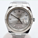 Rolex Datejust 41mm Steel and White Gold 116334G Silver Diamond Dial Sep 2010 - View 1