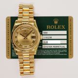 Rolex Day-Date 36mm Yellow Gold 118238MR Champagne Myriad Roman Dial Jan 2011 - View 2