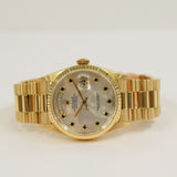 Rolex Day-Date 36mm Yellow Gold 18238NGS White Mother of Pearl Sapphire Dial Dec 1998 - View 3