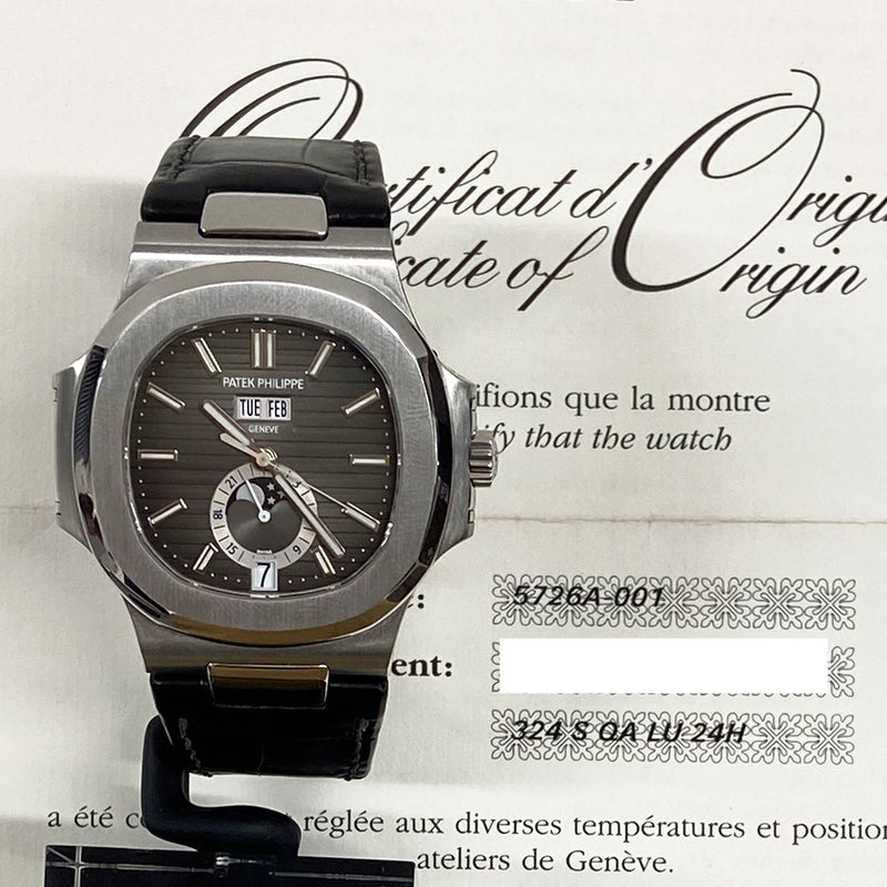 Patek Philippe  Nautilus Black Strap Stainless Steel Watch 5726A-001