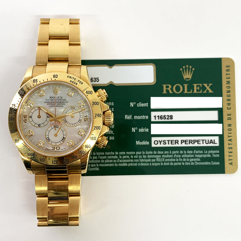 Rolex Cosmograph Daytona 116528 White Mop Diamond Dial
