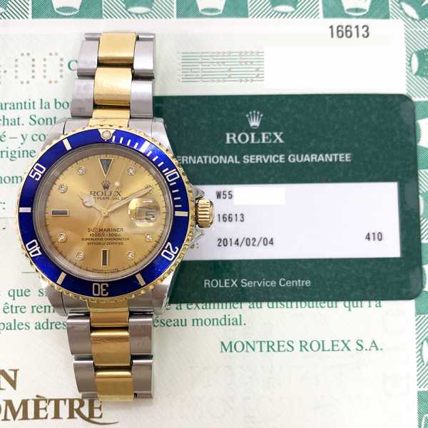 Rolex Submariner date 16613SG Champagne Diamond Dial