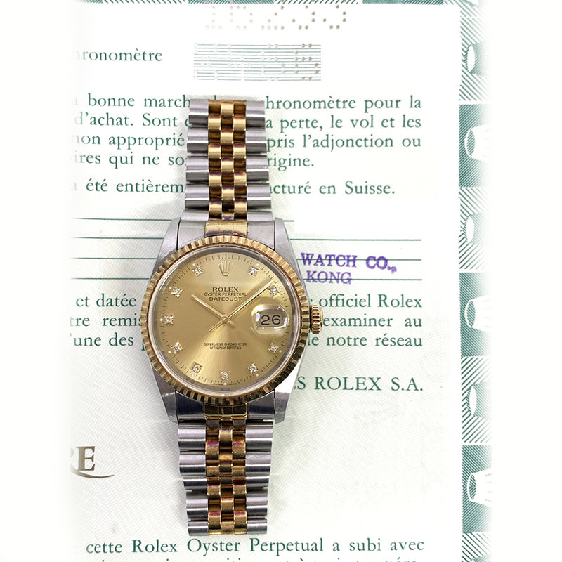 Rolex Datejust 16233 Champagne Diamond Dial