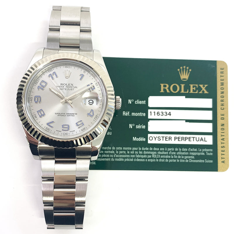 Rolex Datejust 116334 Silver Blue Arabic Dial