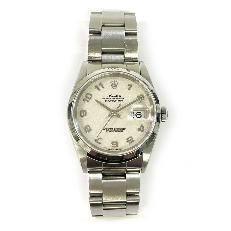 DATEJUST 36MM WHITE JUBILEE ARABIC DIAL FLUTED BEZEL OYSTER BRACELET STAINLESS STEEL