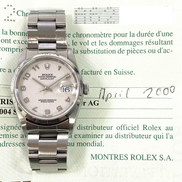 DATEJUST 36MM WHITE JUBILEE ARABIC DIAL FLUTED BEZEL OYSTER BRACELET STAINLESS STEEL