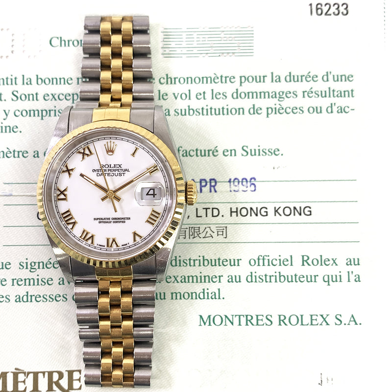 Rolex Datejust 16233 White Roman Dial