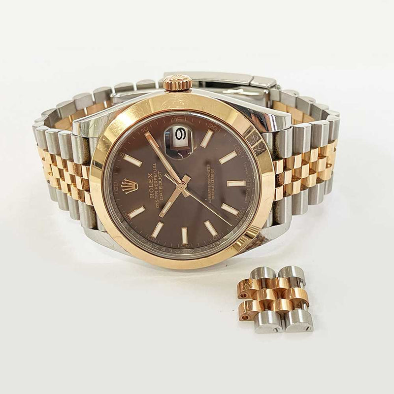 DATEJUST II 41MM CHOCOLATE DIAL DOMED BEZEL JUBILEE BRACELET STAINLESS STEEL AND ROSE GOLD