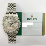 DATEJUST 36MM SILVER DIAMOND DIAL FLUTED WHITE GOLD BEZEL JUBILEE BRACELET STAINLESS STEEL