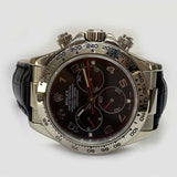 COSMOGRAPH DAYTONA 40MM BLACK ARABIC DIAL BLACK LEATHER STRAP WHITE GOLD