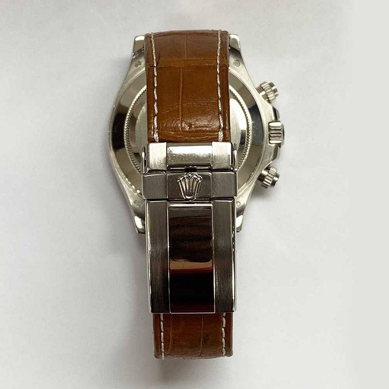 COSMOGRAPH DAYTONA 40MM WHITE ARABIC DIAL BLACK LEATHER STRAP WHITE GOLD