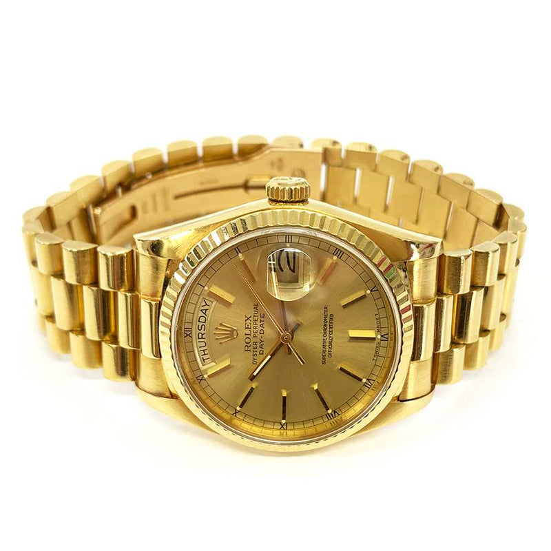 DAY-DATE 36MM CHAMPAGNE DIAL FLUTED BEZEL PRESIDENT BRACELET YELLOW GOLD