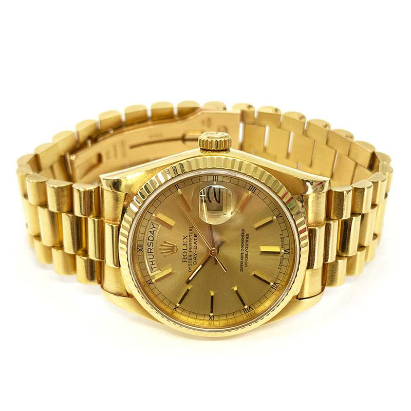DAY-DATE 36MM CHAMPAGNE DIAL FLUTED BEZEL PRESIDENT BRACELET YELLOW GOLD