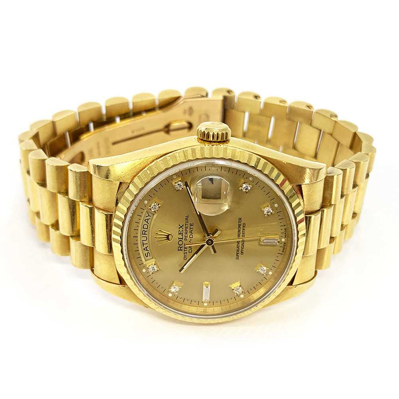 DAY-DATE 36MM CHAMPAGNE DIAMOND DIAL FLUTED BEZEL PRESIDENT BRACELET YELLOW GOLD