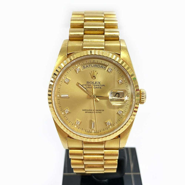 DAY-DATE 36MM CHAMPAGNE DIAMOND DIAL FLUTED BEZEL PRESIDENT BRACELET YELLOW GOLD