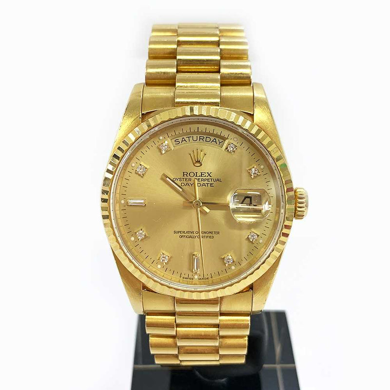 DAY-DATE 36MM CHAMPAGNE DIAMOND DIAL FLUTED BEZEL PRESIDENT BRACELET YELLOW GOLD