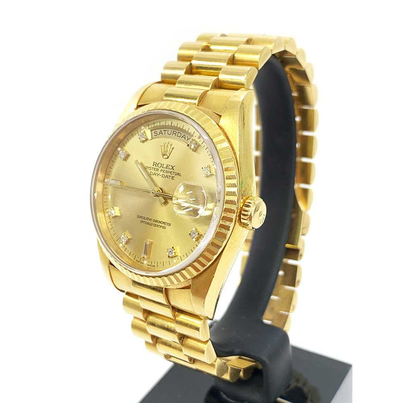 DAY-DATE 36MM CHAMPAGNE DIAMOND DIAL FLUTED BEZEL PRESIDENT BRACELET YELLOW GOLD