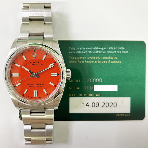Rolex Oyster Perpetual 126000 Coral Red Dial Sep 20