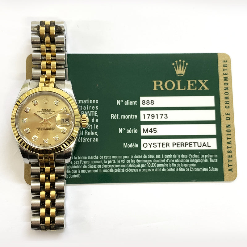 Rolex Datejust 179173 Champagne Diamond Dial