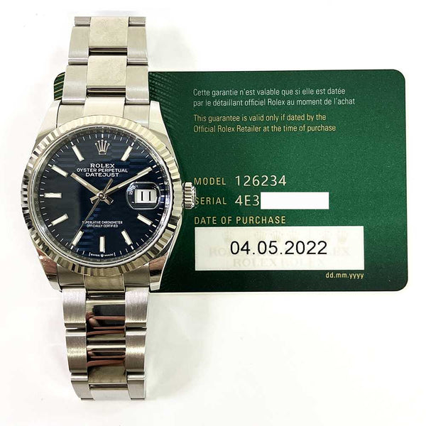 Rolex Datejust 126234 Blue Fluted Dial May 2022