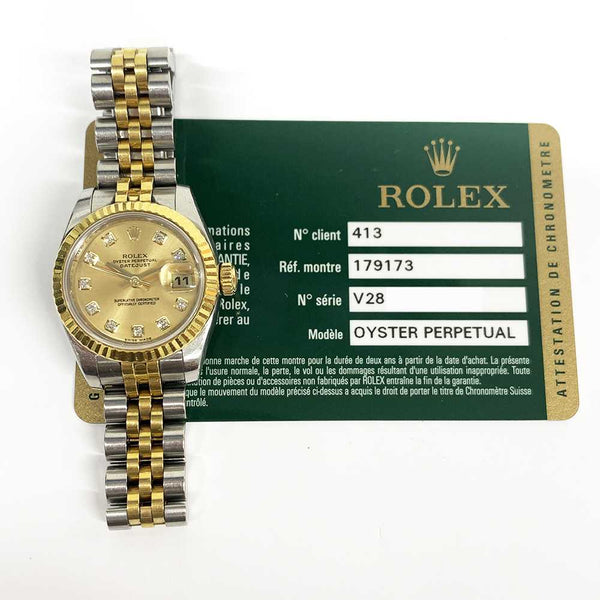 Rolex Datejust 179173 Champagne Diamond Dial Sep 2009