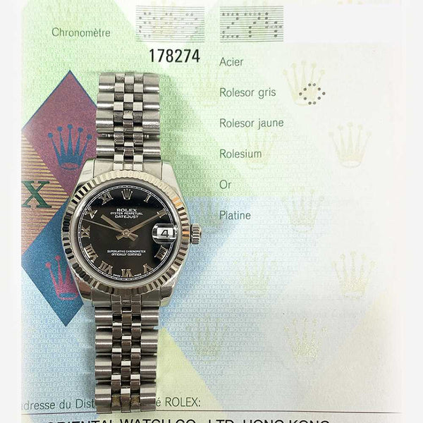 Rolex Datejust 178274 Black Roman Dial Dec 2007