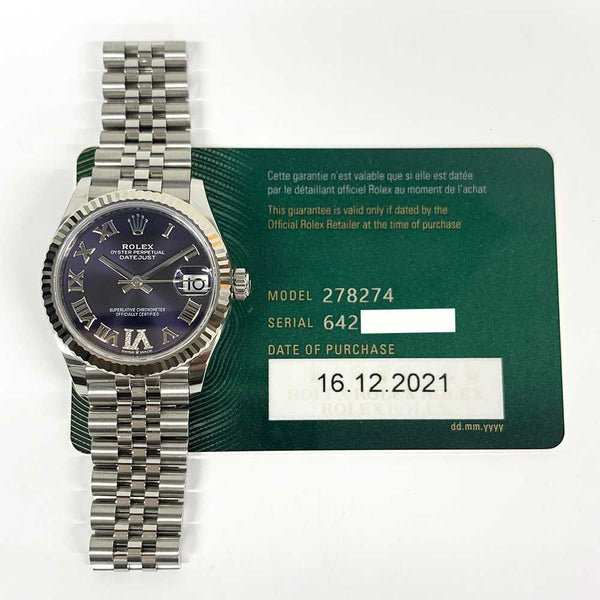 Rolex Datejust 278274 Purple "VI" Diamond Dial Dec 2021