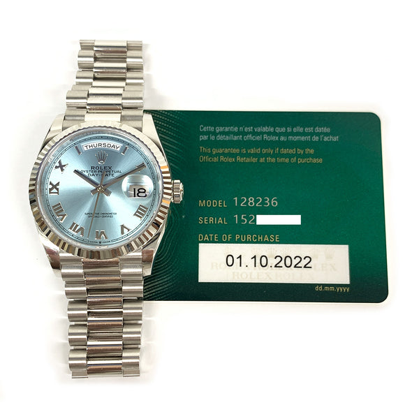 Rolex Day Date 128236 Ice Blue Roman Dial Oct 2022