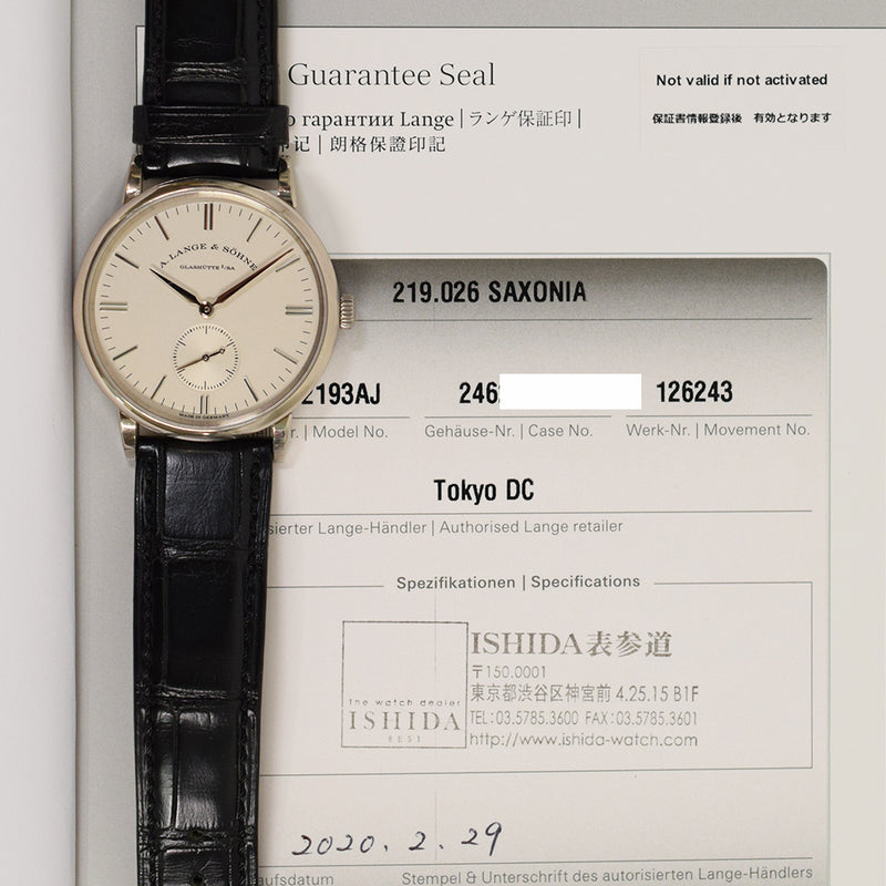 A. Lange Söhne Saxonia Thin ref. 219.026 White Dial Feb 2020