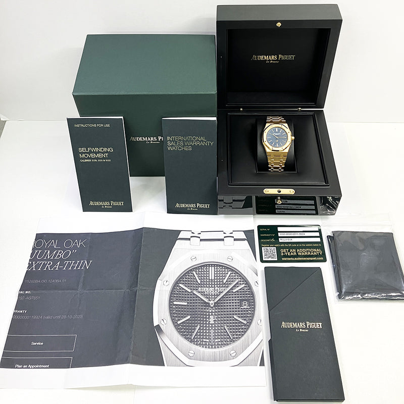 Audemars Piguet Royal Oak Jumbo Extra-Thin 15202BA.OO.1240BA.01 Blue Dial Oct 2018