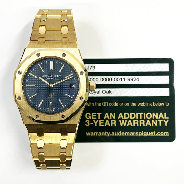 Audemars Piguet Royal Oak Jumbo Extra-Thin 15202BA.OO.1240BA.01 Blue Dial Oct 2018