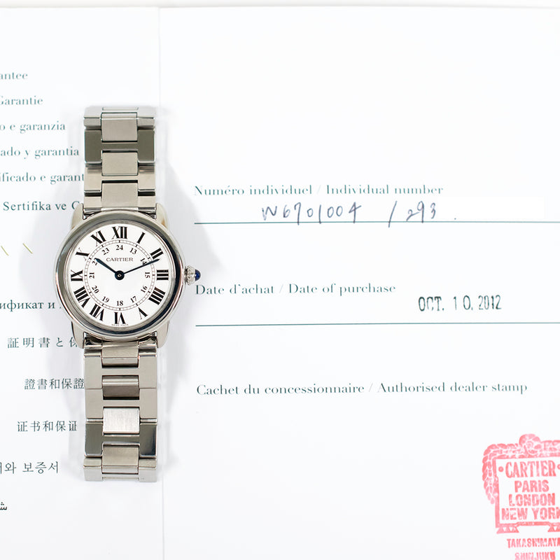 Cartier Ronde Solo Small W6701004 Silver Roman Dial Oct 2012