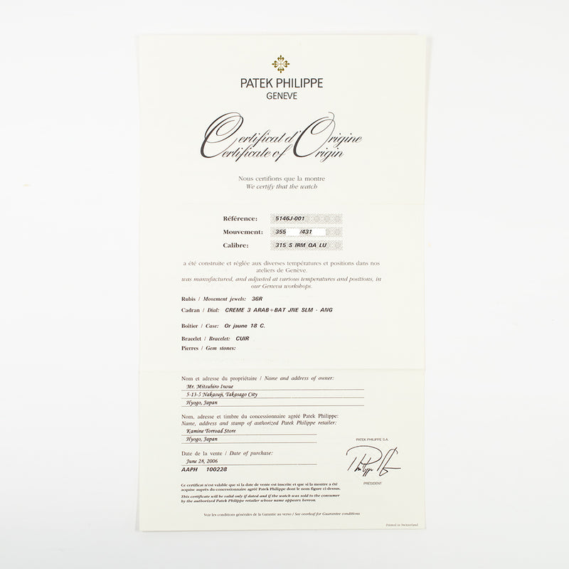 Patek Philippe Annual Calendar Moon Phase 5146J-001 White Dial Jun 2006