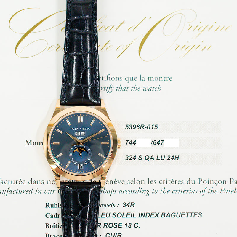 Patek Philippe Complications Annual Calendar 5396R-015 Blue Baguette Diamond Dial Oct 2021