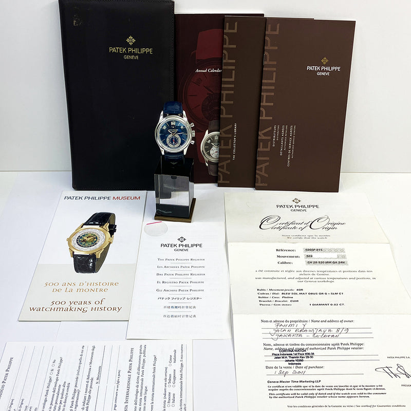Patek Philippe Complications Annual Calendar Chronograph 5960P-015 Blue Dial Sep 2011