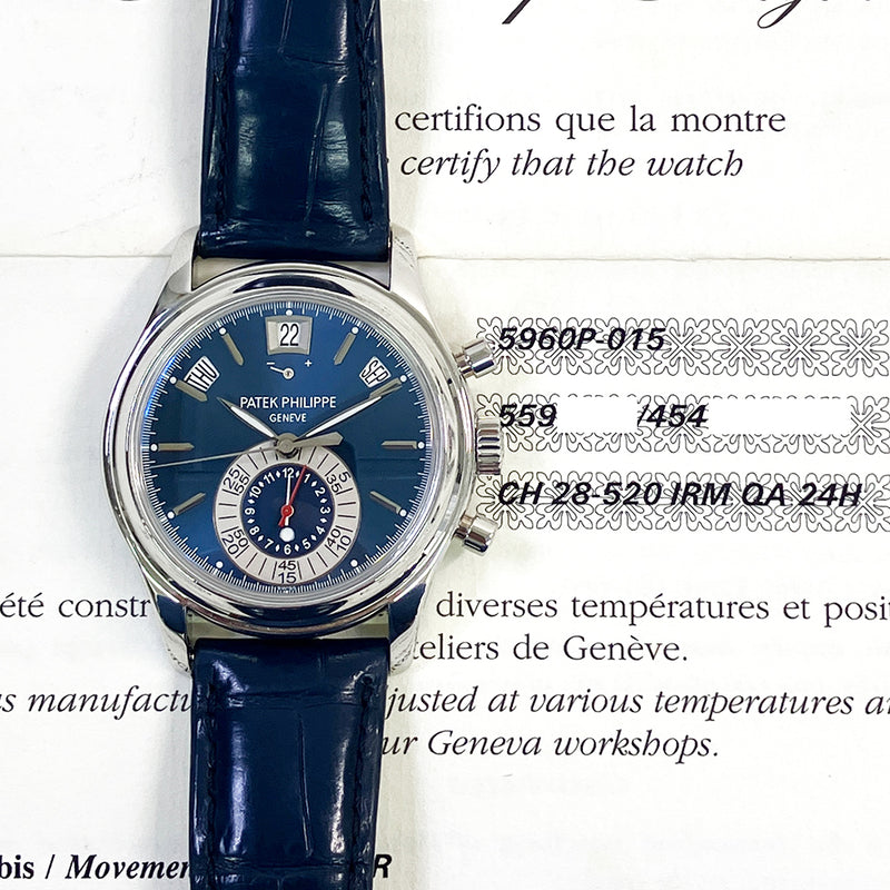 Patek Philippe Complications Annual Calendar Chronograph 5960P-015 Blue Dial Sep 2011