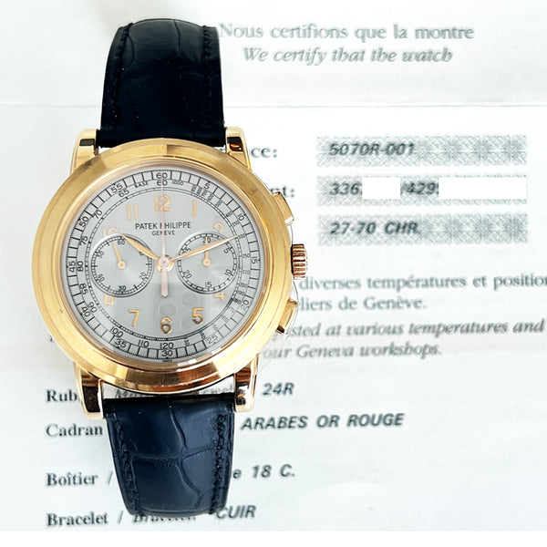 Patek Philippe Complications Chronograph 5070R-001 Silver Dial Dec 2005