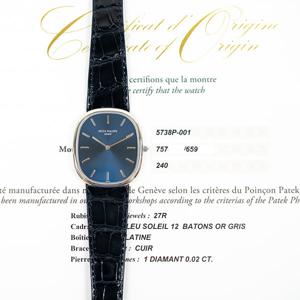 Patek Philippe Golden Ellipse 5738P-001 Blue Dial Jun 2023