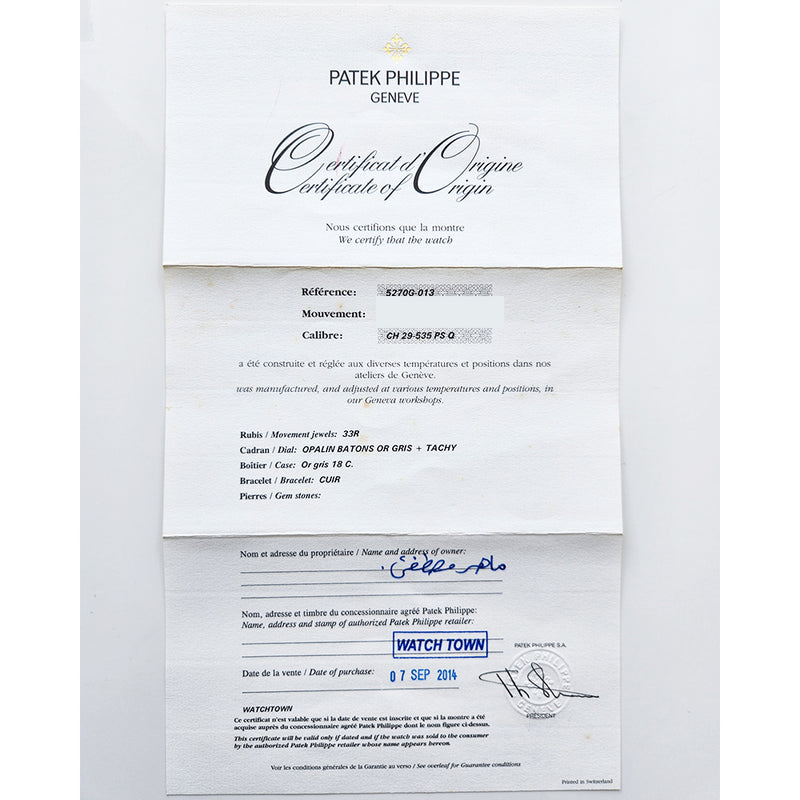 Patek Philippe Grand Complications 5270G-013 White Dial Sep 2014