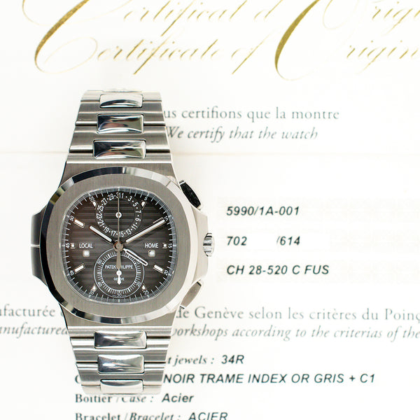 Patek Philippe Nautilus Travel Time Chronograph 5990/1A-001 Grey Dial Dec 2016
