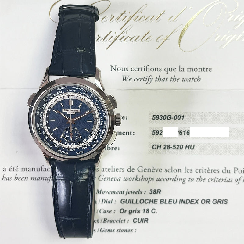 Patek Philippe World Time Flyback Chronograph 5930G-001 Blue Dial Sep 2016