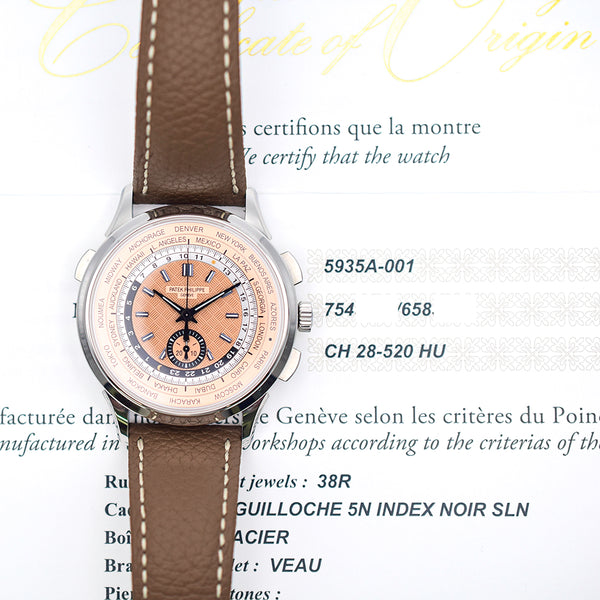 Patek Philippe World Time Flyback Chronograph 5935A-001 Rose Dial Mar 2023