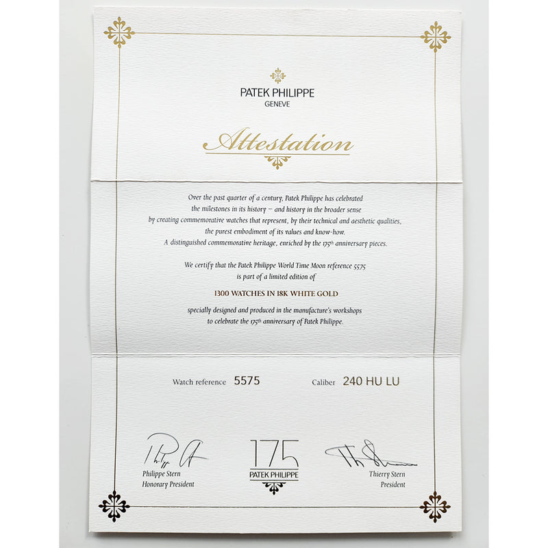 Patek Philippe World Time Moon 5575G-001 Black Dial Feb 2015