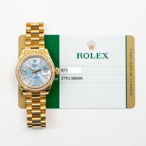 Rolex Lady Datejust 279138RBR Ice Blue Pave Index Dial Jun 2017