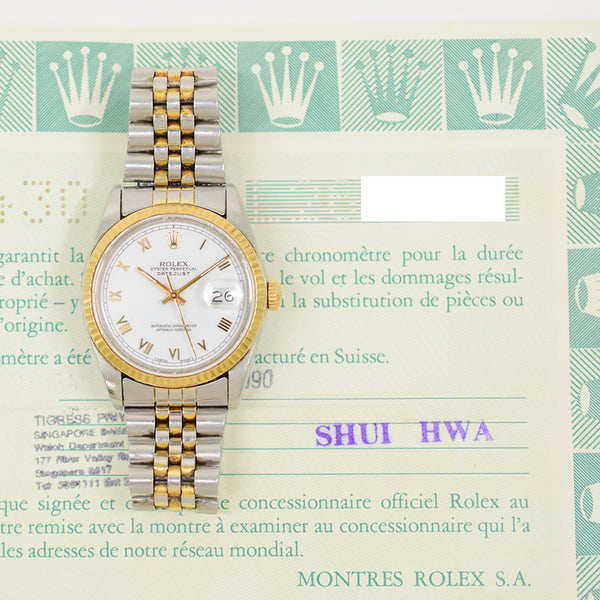 Rolex Detajust 16233 White Roman Dial Mar 1990