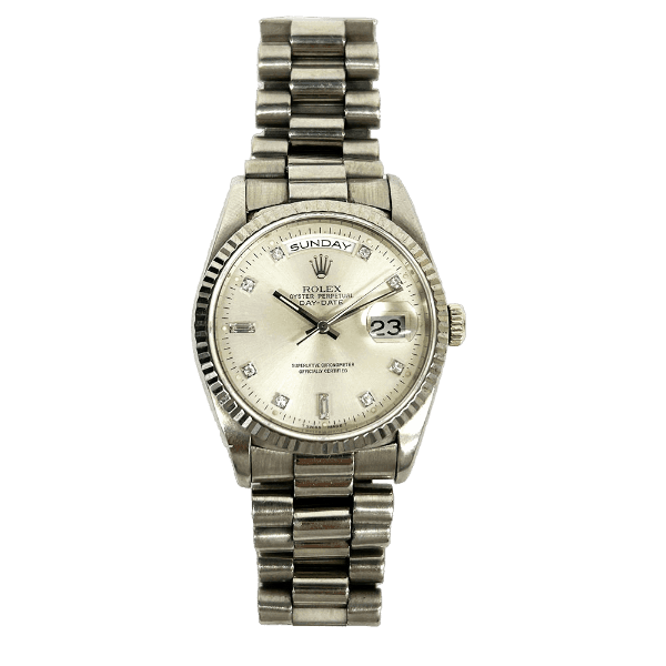 RolexDay-Date 18239 Silver Diamond Dial