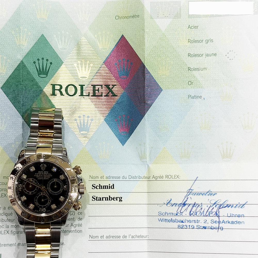 Rolex Cosmograph Daytona 116523G Black Diamond Dial Aug 2005 – CHRONONATION