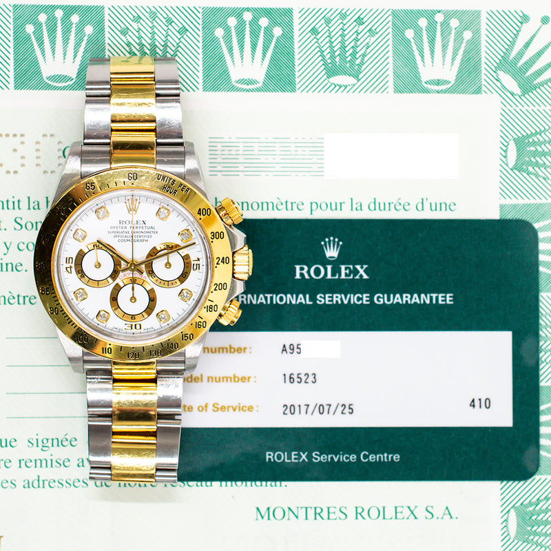Rolex Cosmograph Daytona 16523G White Diamond Dial Aug 2000